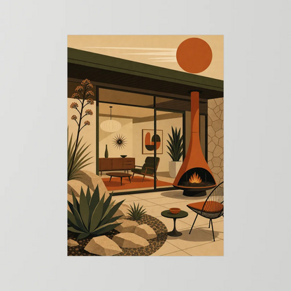 Mid-Century Modern Desert Oasis Art Print