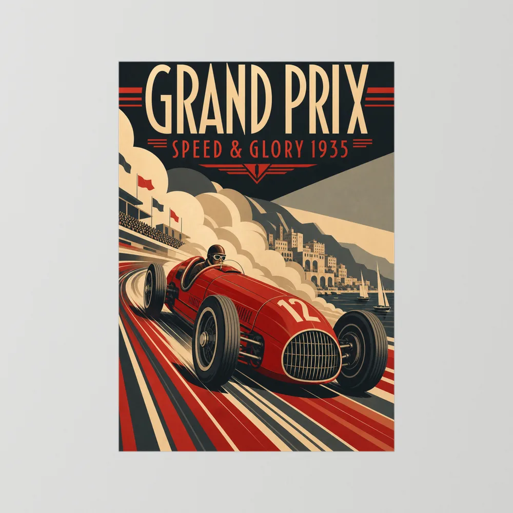 Grand Prix: Speed & Glory 1935 – Vintage Art Deco Racing Poster Print
