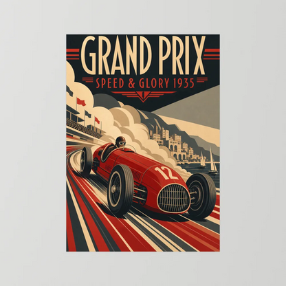 Grand Prix: Speed & Glory 1935 – Vintage Art Deco Racing Poster Print