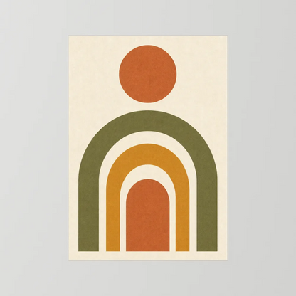 Terracotta Rainbow Sun Boho Minimalist Art Print