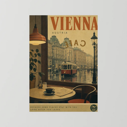 Vienna Austria Vintage Cafe Tram Travel Poster Art Print