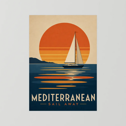 Mediterranean Sail Away Vintage Travel Poster Art Print