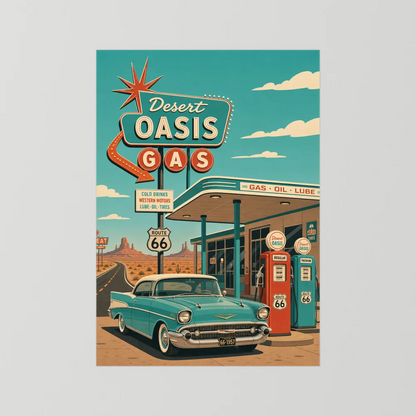 Desert Oasis Gas Station Route 66 Vintage Art Print