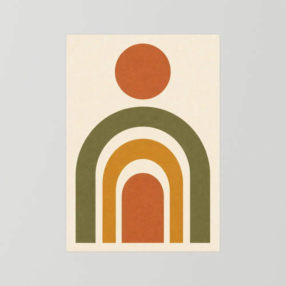 Terracotta Rainbow Sun Boho Minimalist Art Print