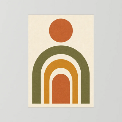 Terracotta Rainbow Sun Boho Minimalist Art Print