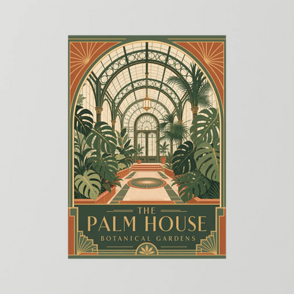 The Palm House: Botanical Gardens – Vintage Art Deco Conservatory Print