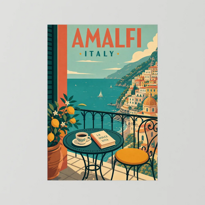 Amalfi Italy Coast Balcony Vintage Travel Poster Art Print