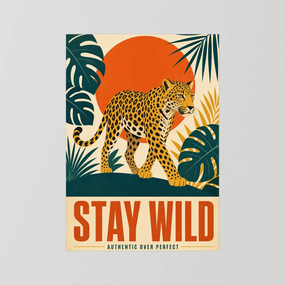 Stay Wild Leopard – Retro Jungle Art Print