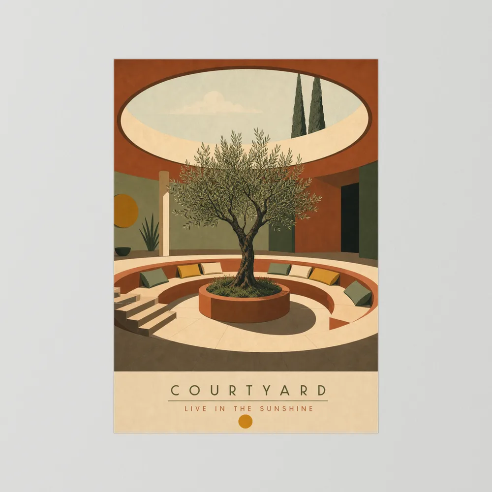 Courtyard Live In The Sunshine Olive Tree Art Print