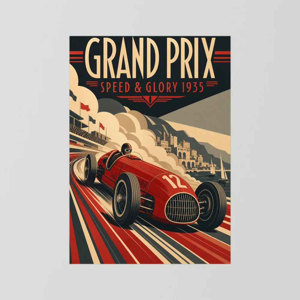 Grand Prix: Speed & Glory 1935 – Vintage Art Deco Racing Poster Print