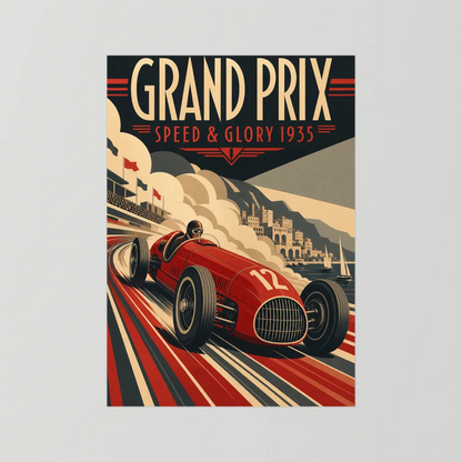 Grand Prix: Speed & Glory 1935 – Vintage Art Deco Racing Poster Print