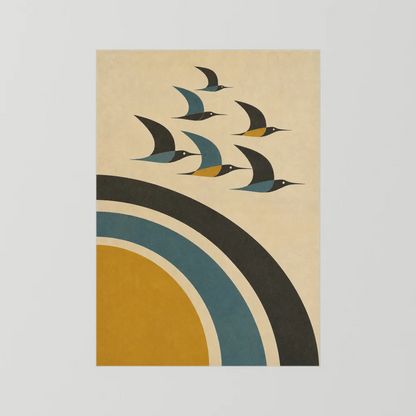 Mid-Century Modern Birds in Flight Abstract Art Print