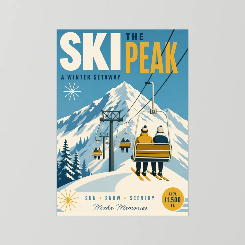 Ski The Peak Winter Getaway Retro Travel Art Print