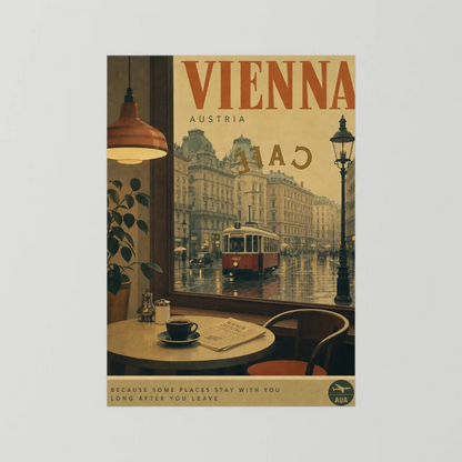 Vienna Austria Vintage Cafe Tram Travel Poster Art Print