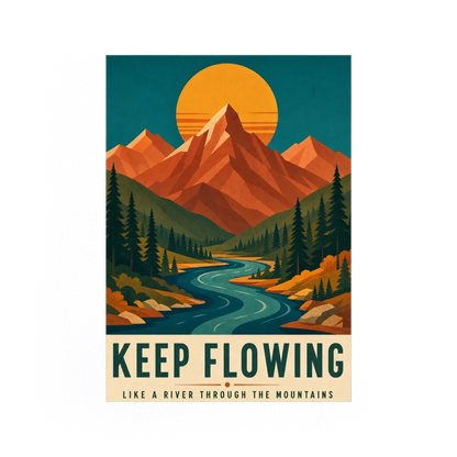 Keep Flowing – Retro Mountain & River Art Print
