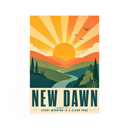 New Dawn – Retro Sunrise Landscape Art Print