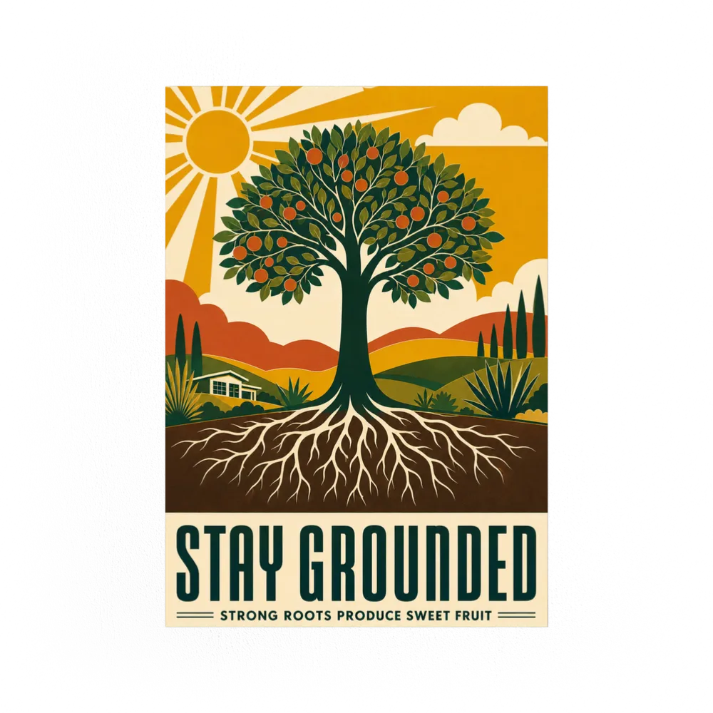 Stay Grounded – Retro Tree & Deep Roots Art Print