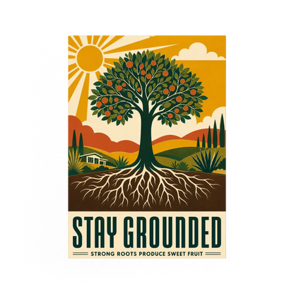 Stay Grounded – Retro Tree & Deep Roots Art Print