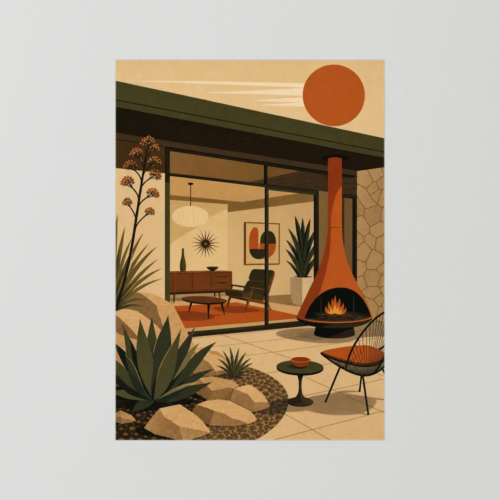 Mid-Century Modern Desert Oasis Art Print