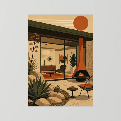 Mid-Century Modern Desert Oasis Art Print