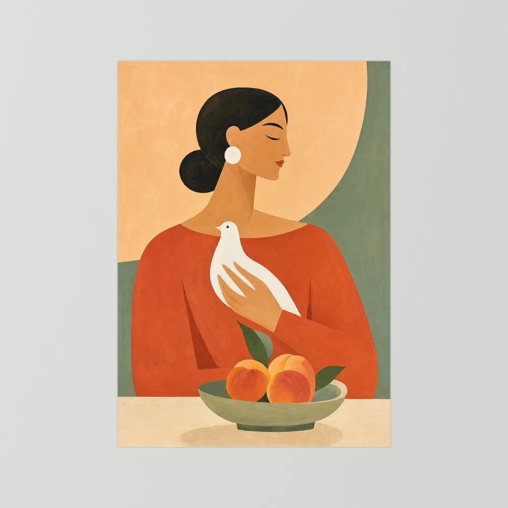 Woman Holding White Dove Minimalist Boho Art Print