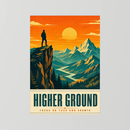Higher Ground – Retro Mountain Landscape Art Print