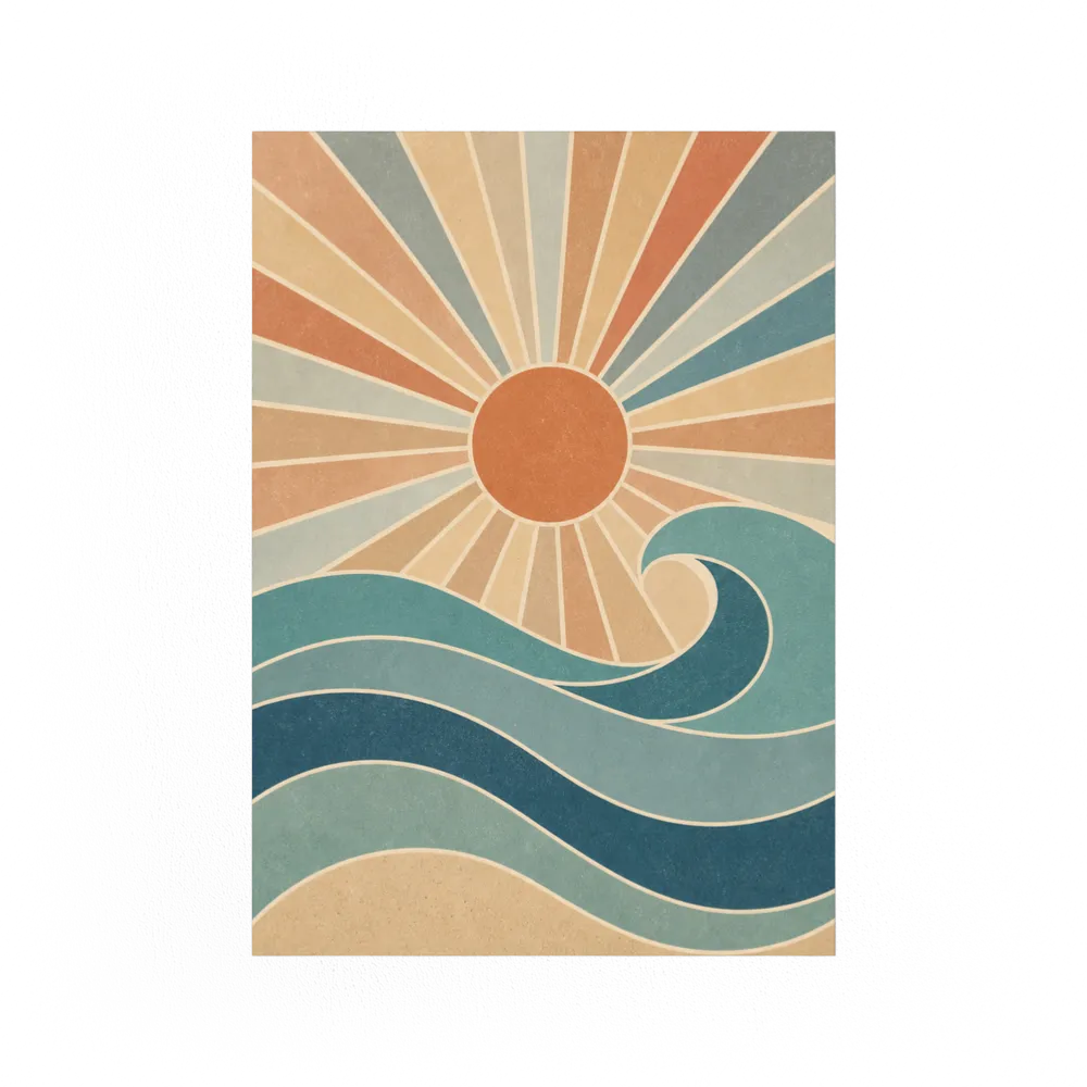 Retro Rising Sun & Ocean Wave Art Print