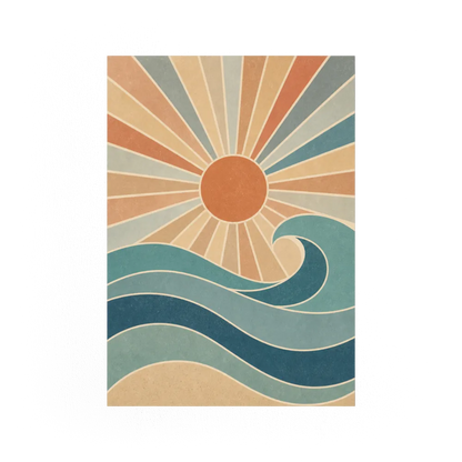 Retro Rising Sun & Ocean Wave Art Print