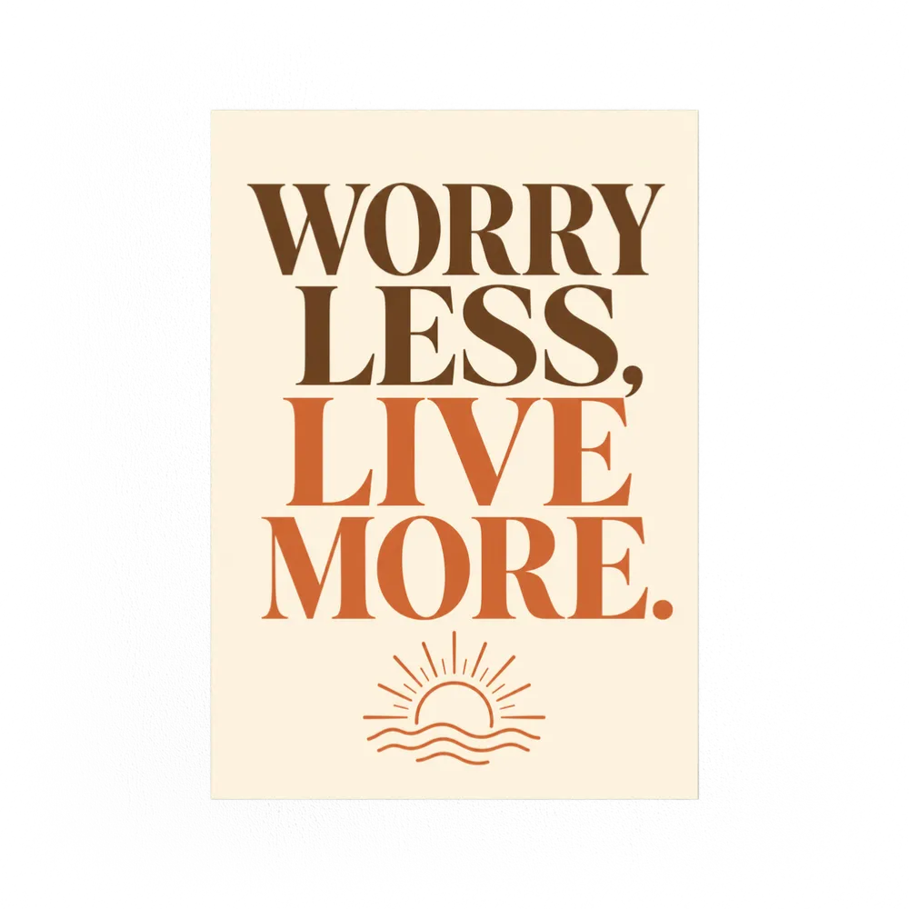 "Worry Less, Live More" Retro Sunset Art Print