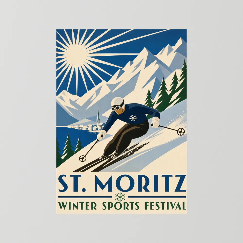 St. Moritz: Winter Sports Festival – Vintage Swiss Alps Ski Poster Print