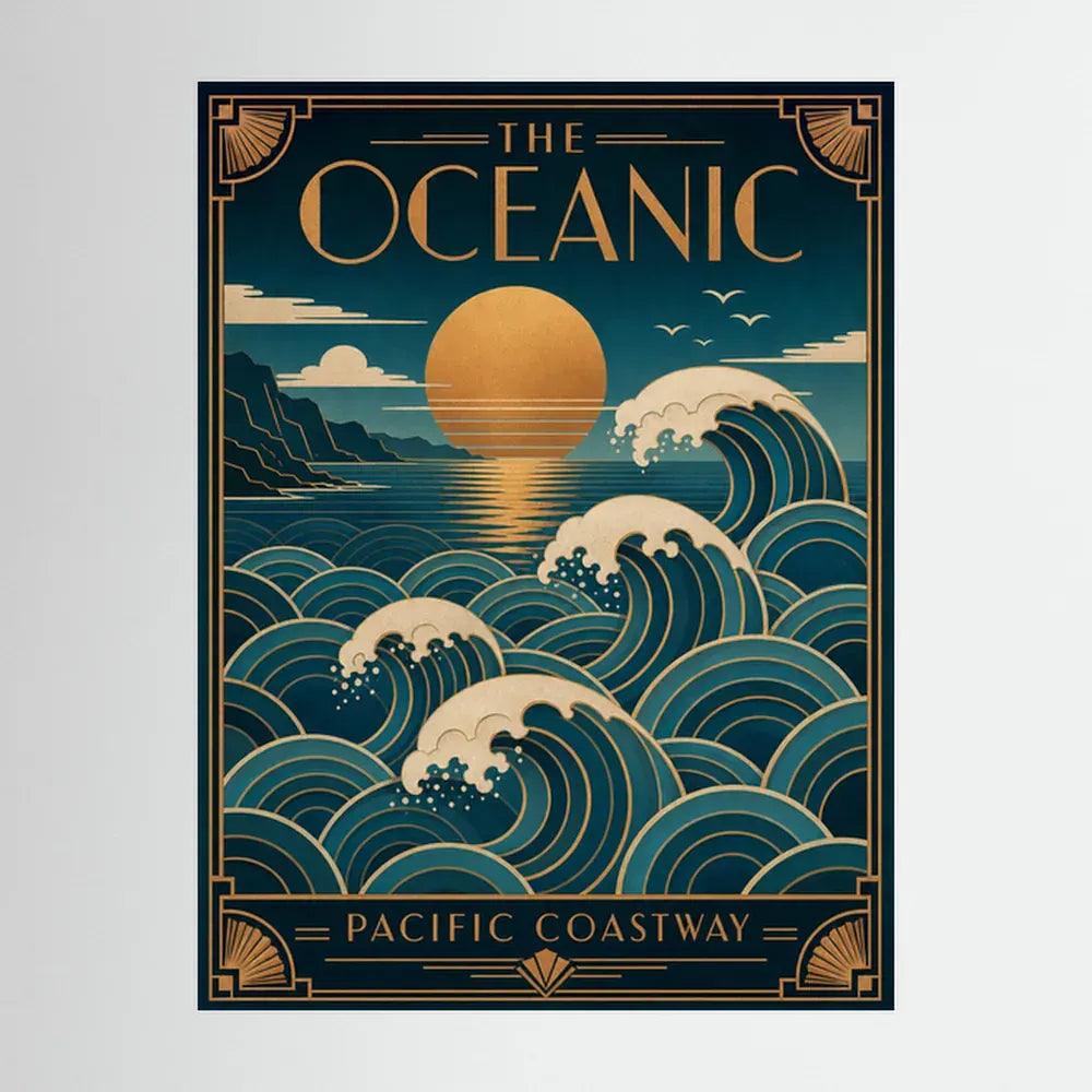 The Oceanic: Pacific Coastway – Vintage Art Deco Ocean Waves Print