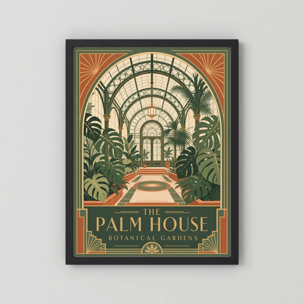 The Palm House: Botanical Gardens – Vintage Art Deco Conservatory Print