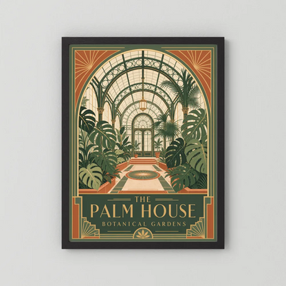The Palm House: Botanical Gardens – Vintage Art Deco Conservatory Print