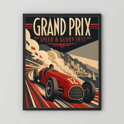 Grand Prix: Speed & Glory 1935 – Vintage Art Deco Racing Poster Print