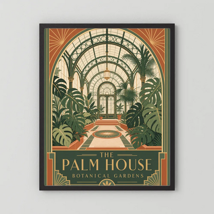 The Palm House: Botanical Gardens – Vintage Art Deco Conservatory Print