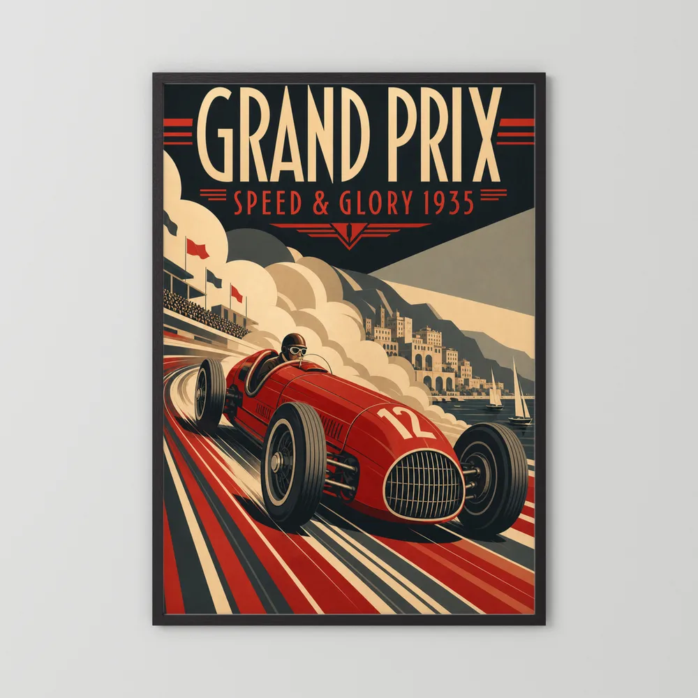 Grand Prix: Speed & Glory 1935 – Vintage Art Deco Racing Poster Print