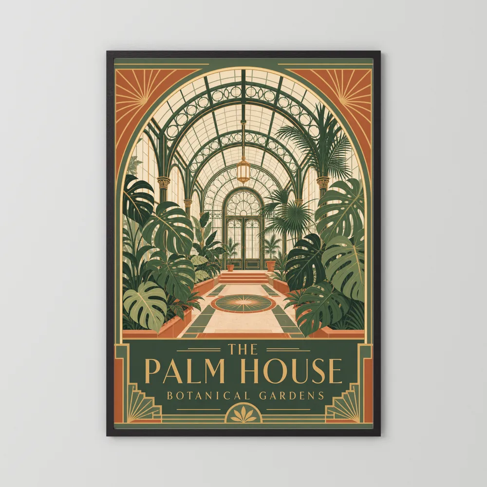 The Palm House: Botanical Gardens – Vintage Art Deco Conservatory Print