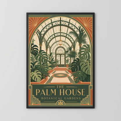 The Palm House: Botanical Gardens – Vintage Art Deco Conservatory Print