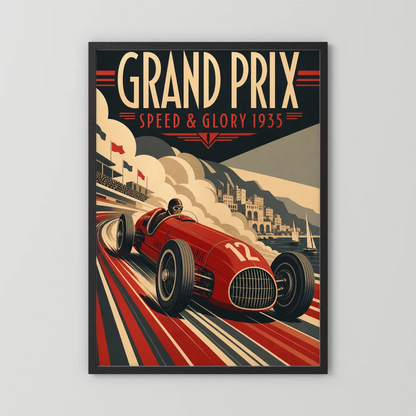 Grand Prix: Speed & Glory 1935 – Vintage Art Deco Racing Poster Print