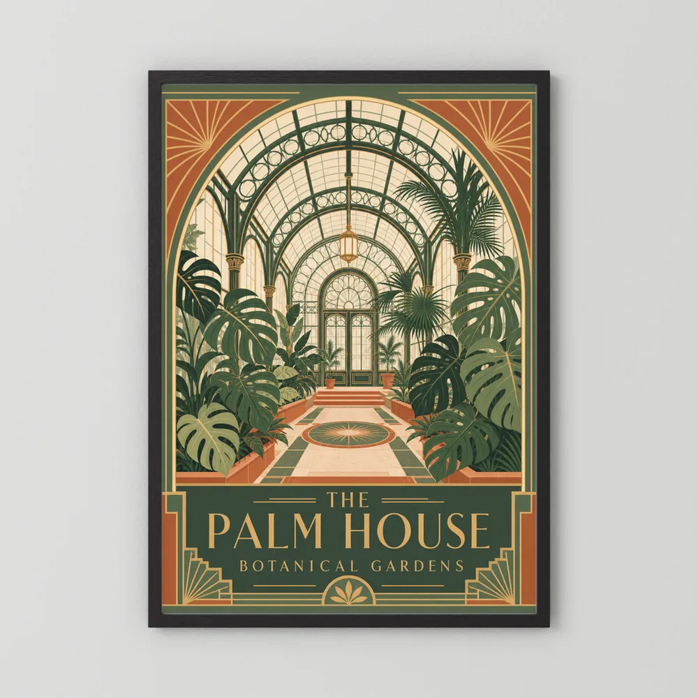 The Palm House: Botanical Gardens – Vintage Art Deco Conservatory Print