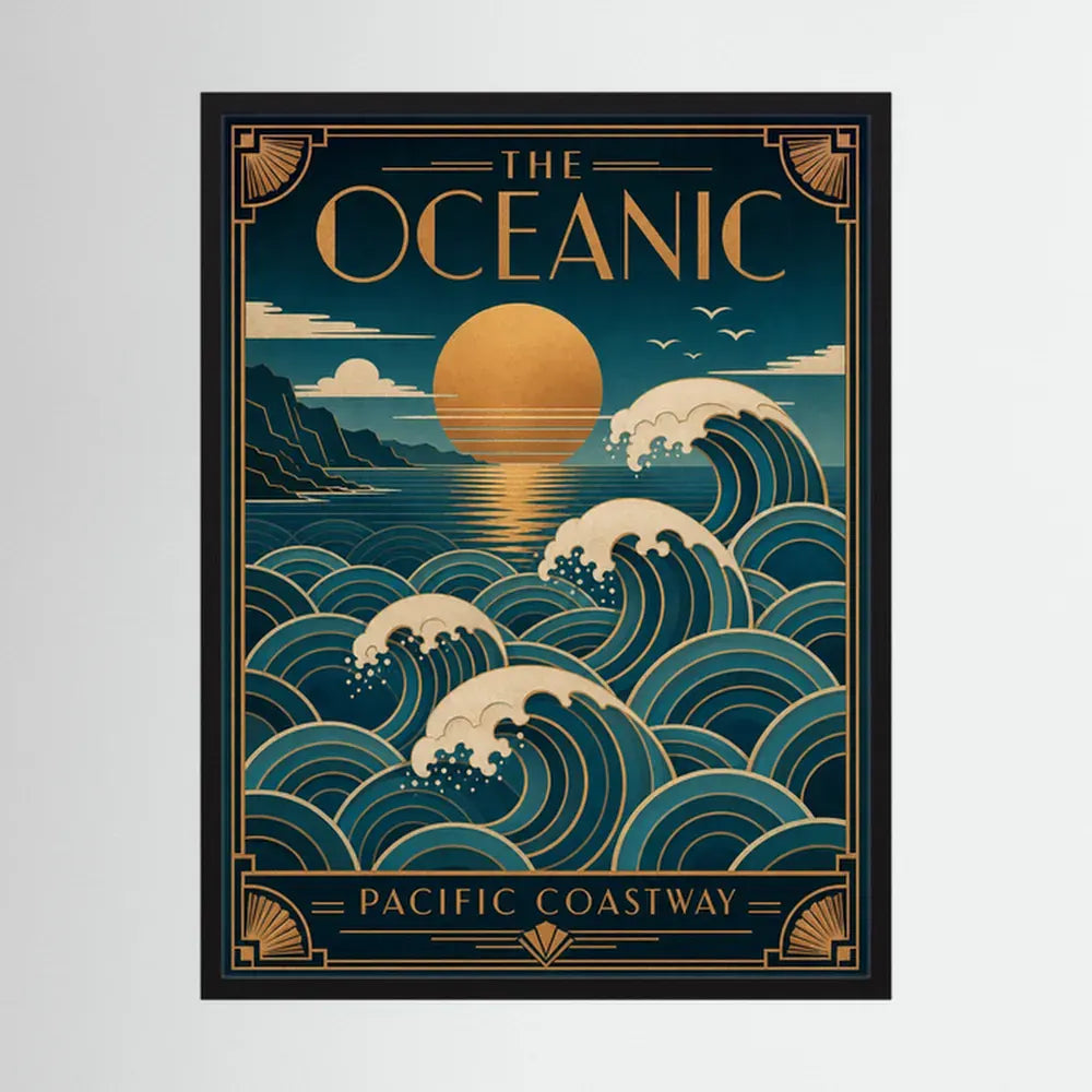 The Oceanic: Pacific Coastway – Vintage Art Deco Ocean Waves Print