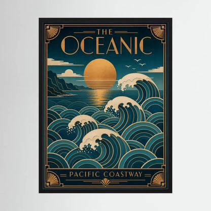 The Oceanic: Pacific Coastway – Vintage Art Deco Ocean Waves Print