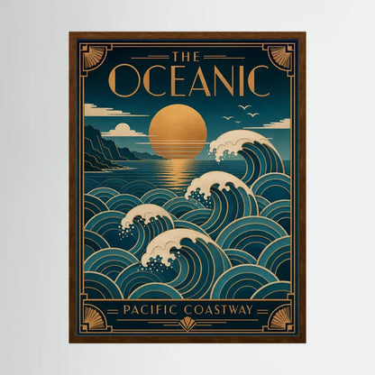 The Oceanic: Pacific Coastway – Vintage Art Deco Ocean Waves Print
