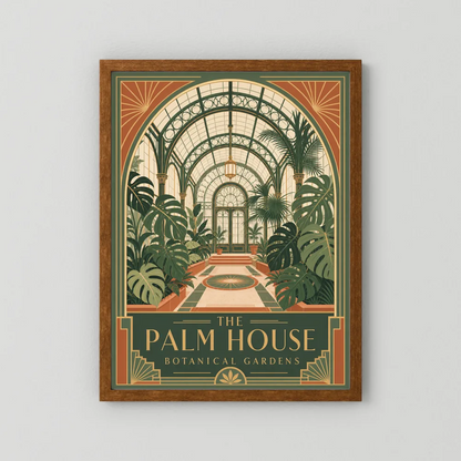 The Palm House: Botanical Gardens – Vintage Art Deco Conservatory Print