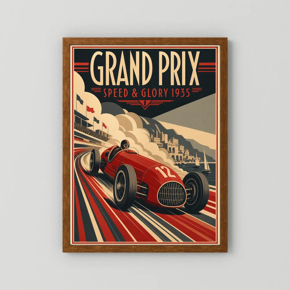 Grand Prix: Speed & Glory 1935 – Vintage Art Deco Racing Poster Print