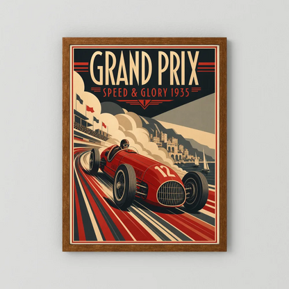 Grand Prix: Speed & Glory 1935 – Vintage Art Deco Racing Poster Print