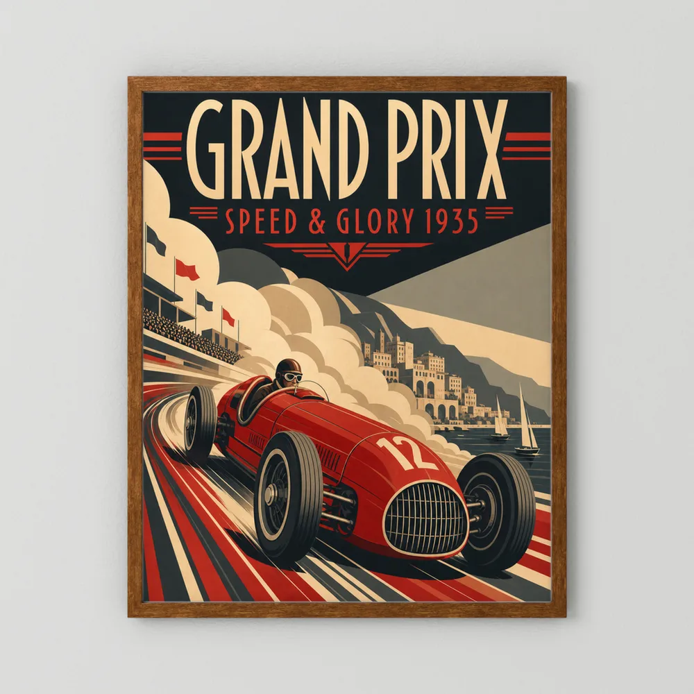 Grand Prix: Speed & Glory 1935 – Vintage Art Deco Racing Poster Print