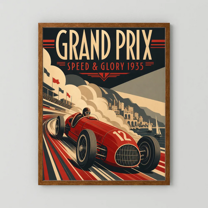 Grand Prix: Speed & Glory 1935 – Vintage Art Deco Racing Poster Print