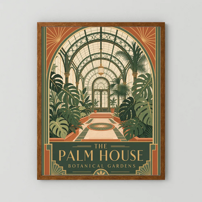 The Palm House: Botanical Gardens – Vintage Art Deco Conservatory Print