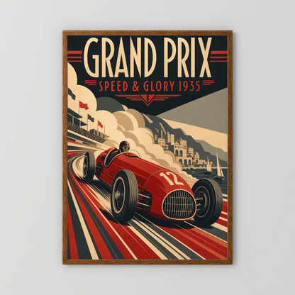 Grand Prix: Speed & Glory 1935 – Vintage Art Deco Racing Poster Print